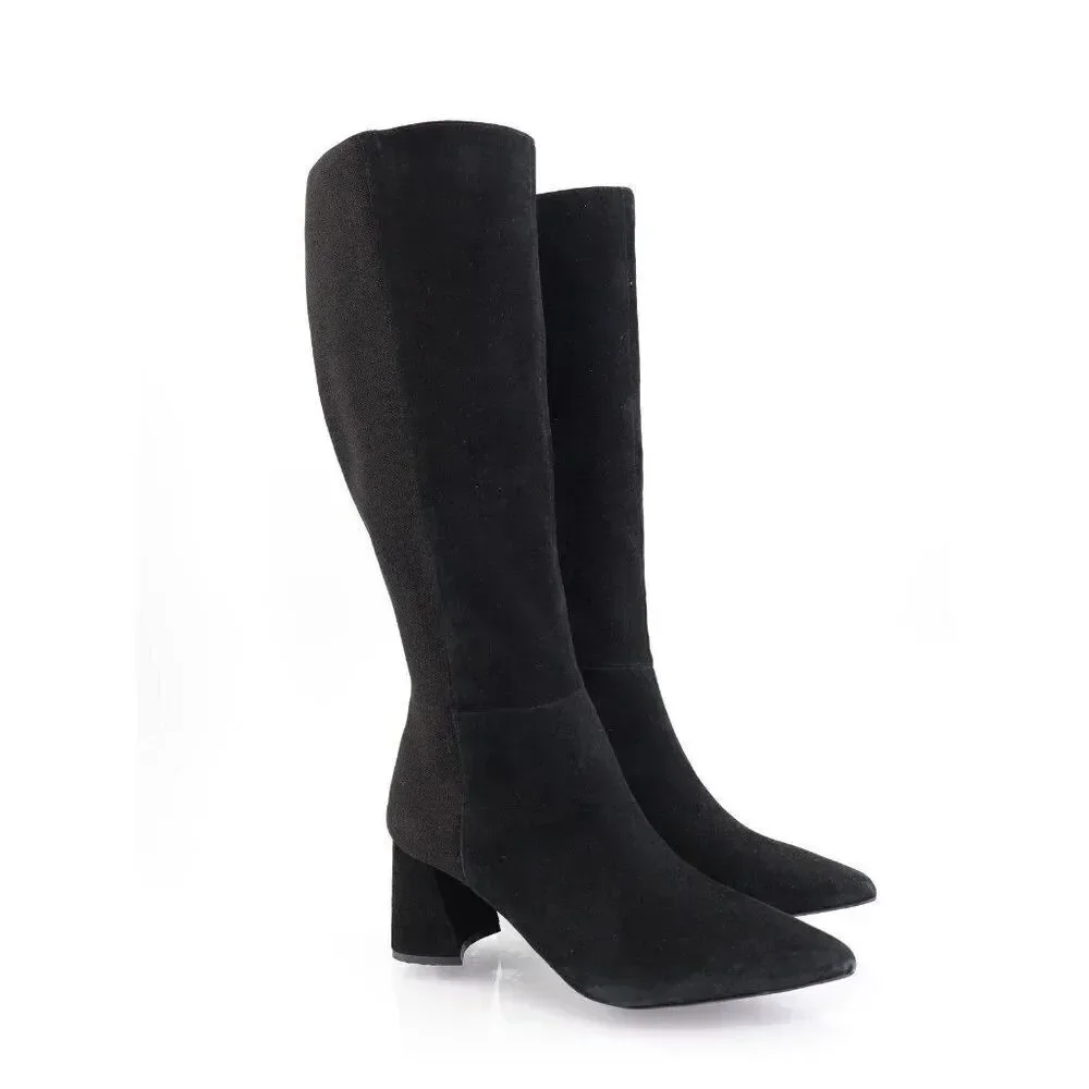 Gentle Souls by Kenneth Cole Dionne Black Suede Knee High Boots Block Heel 9.5